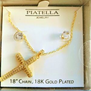 Piatella Gold Plated Cross Necklace and Earring Set